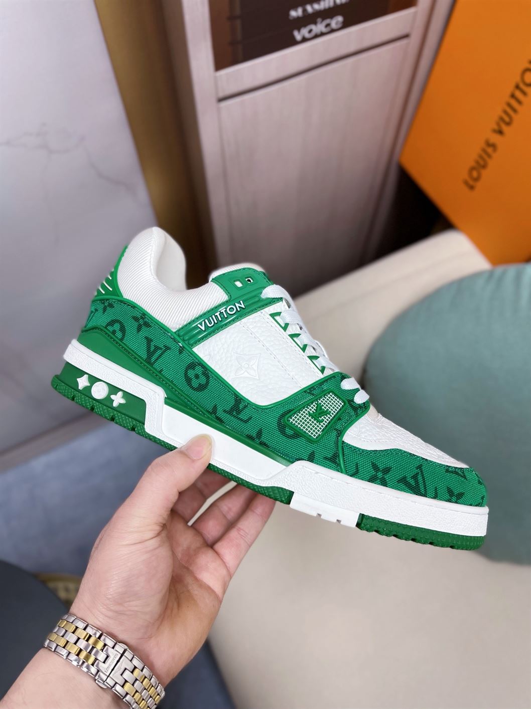 LOUIS VUITTON TRAINER MONOGRAM DENIM WHITE GREEN - LVS001