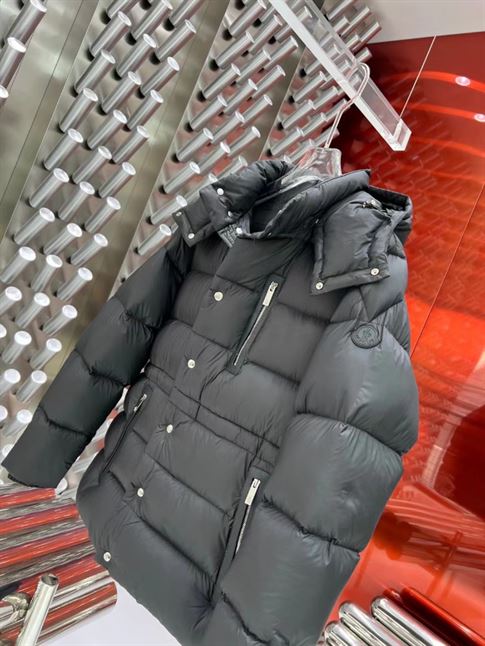 MONCLER BLACK BAUGES LEATHER-TRIMMED DOWN JACKET - MC083