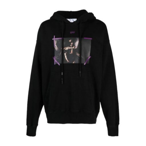 OFF-WHITE ARROW CARAVAGGIO MERCY SKATE HOODIE BLACK PURPLE - OS014