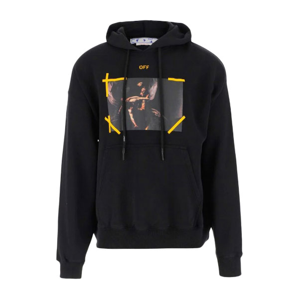 OFF-WHITE ARROW CARAVAGGIO MERCY SKATE HOODIE BLACK YELLOW MULTI - OS016