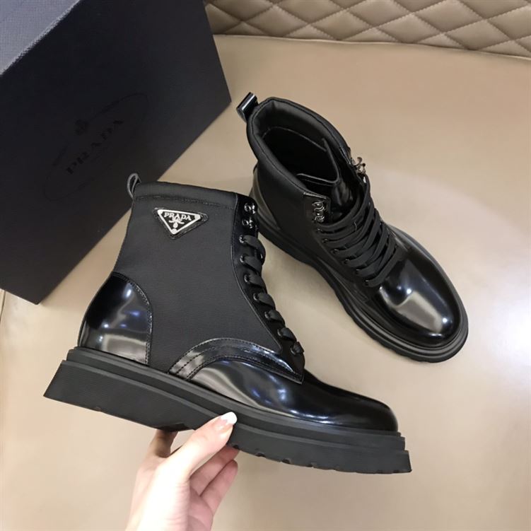 PRADA BRUSHED LEATHER AND NYLON BOOTS - PRS035
