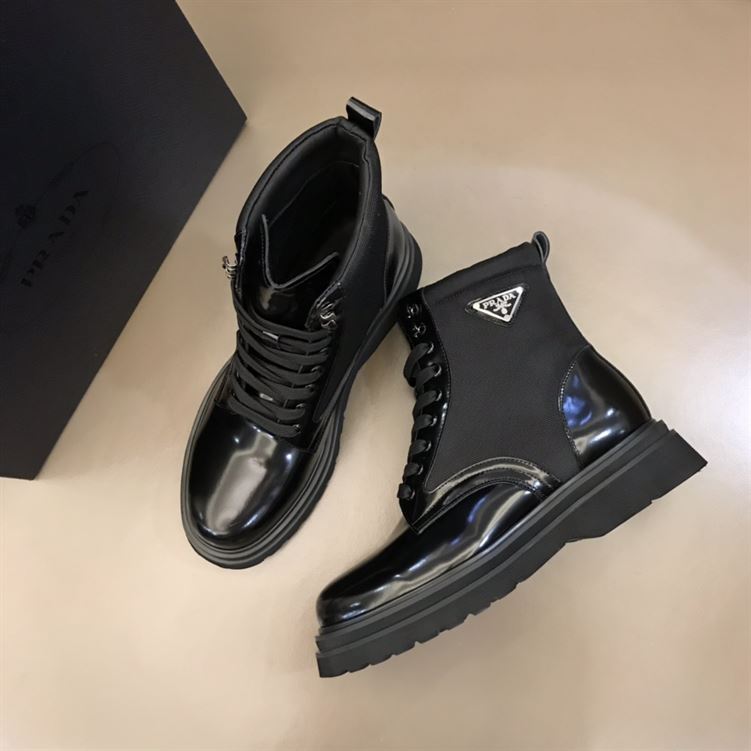 PRADA BRUSHED LEATHER AND NYLON BOOTS - PRS035