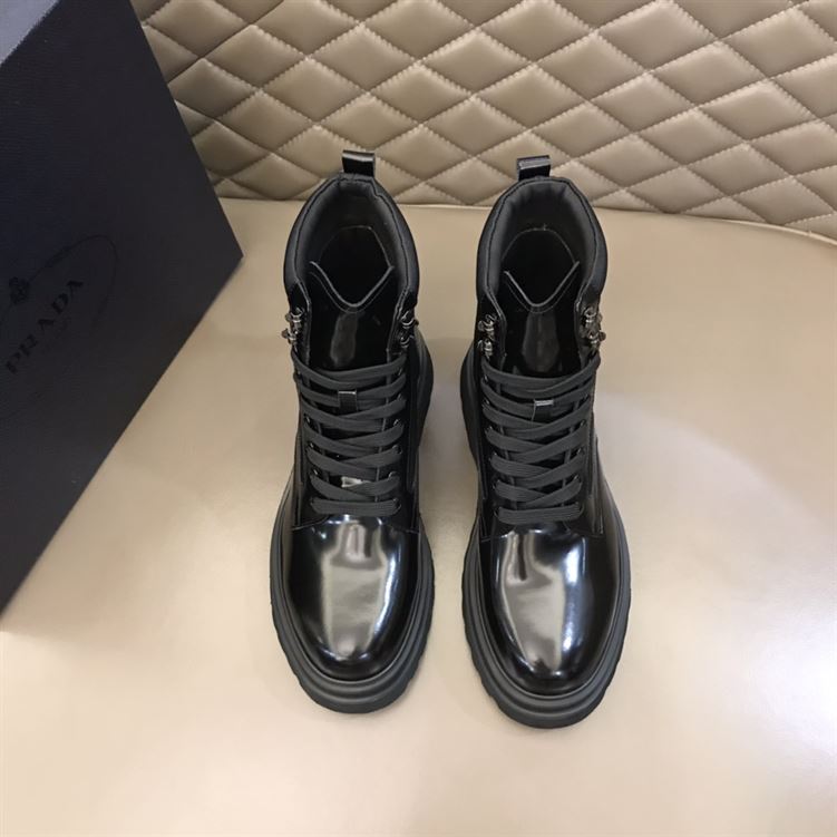 PRADA BRUSHED LEATHER AND NYLON BOOTS - PRS035