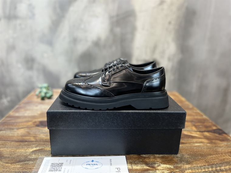 PRADA BRUSHED LEATHER DERBY BROGUE SHOES SHOES - PRS033