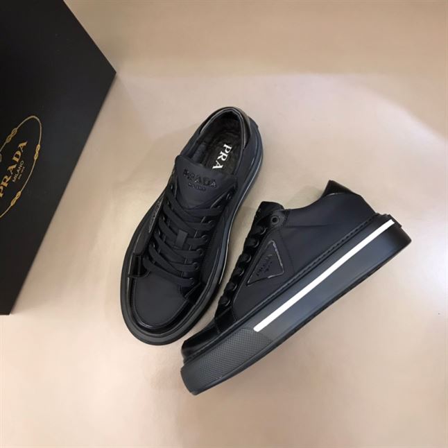 PRADA MACRO RE-NYLON AND BRUSHED LEATHER SNEAKERS - PRS058