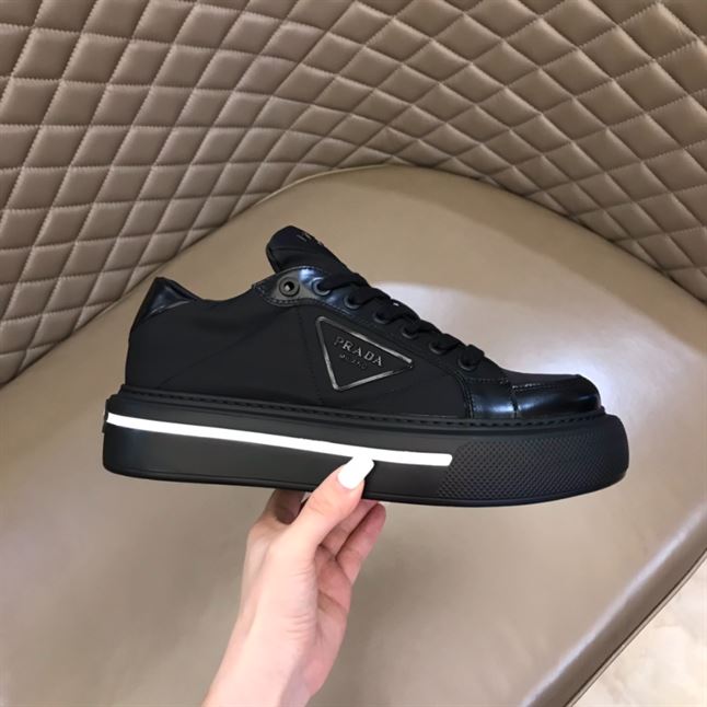 PRADA MACRO RE-NYLON AND BRUSHED LEATHER SNEAKERS - PRS058