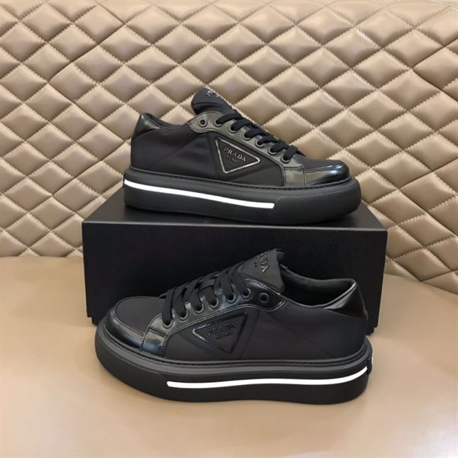 PRADA MACRO RE-NYLON AND BRUSHED LEATHER SNEAKERS - PRS058