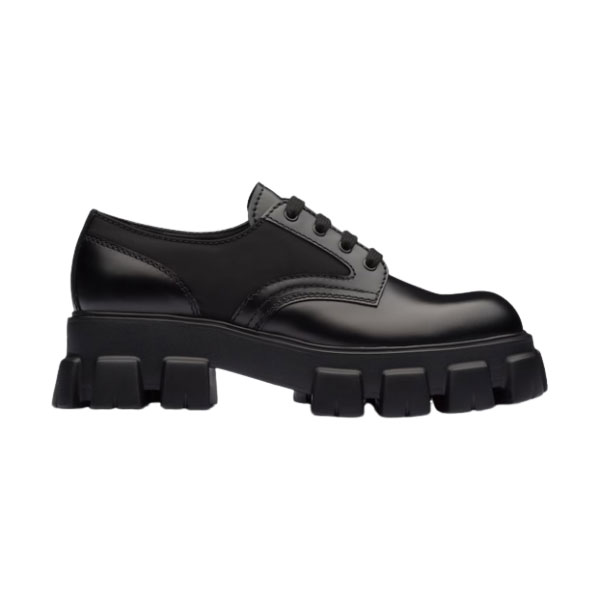 PRADA MONOLITH BRUSHED LEATHER AND NYLON LACE-UP SHOES - PRS068