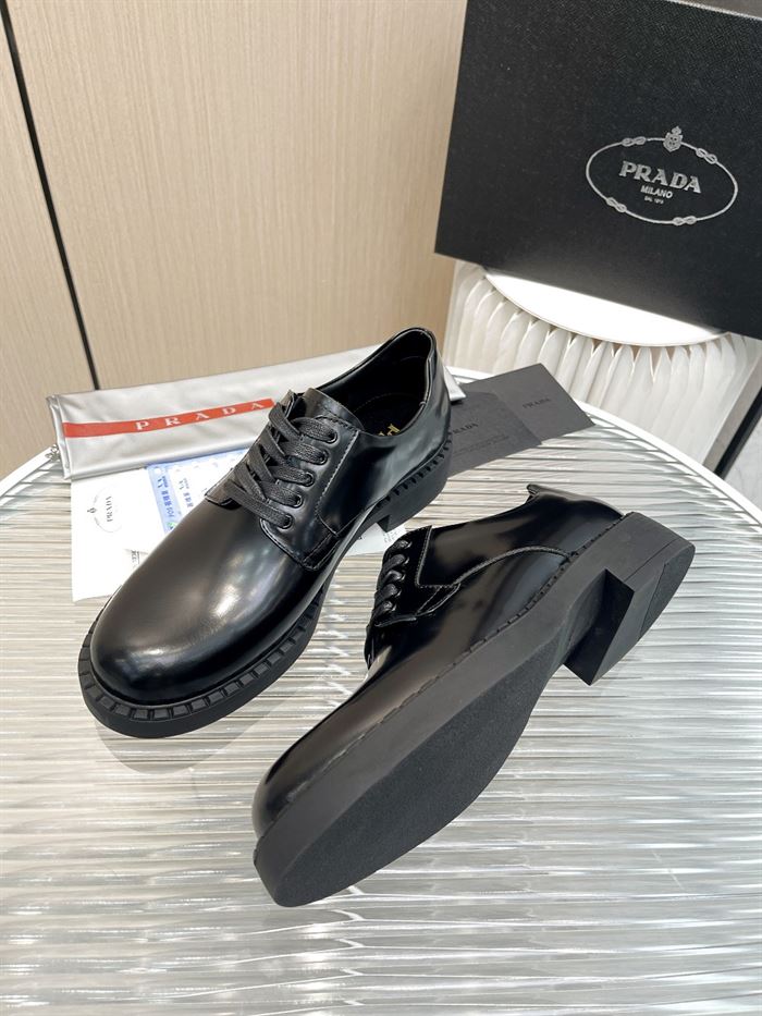 PRADA MONOLITH BRUSHED LEATHER DERBY SHOES - PRS038