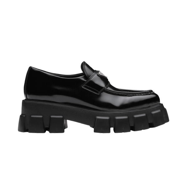 PRADA MONOLITH BRUSHED LEATHER LOAFERS - PRS034