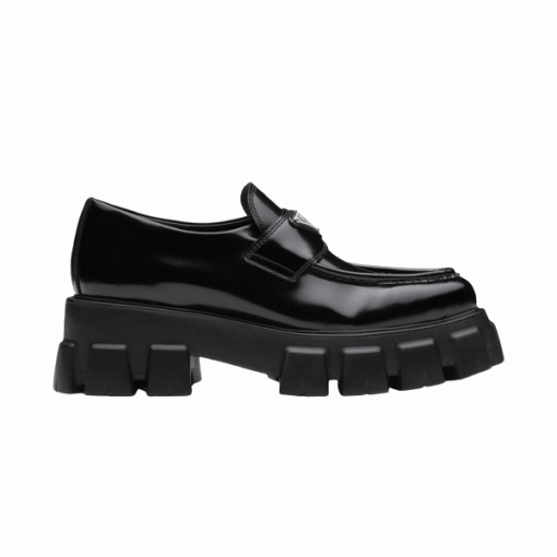 PRADA MONOLITH BRUSHED LEATHER LOAFERS - PRS034