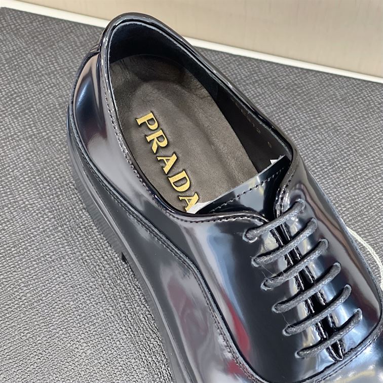 PRADA MONOLITH BRUSHED LEATHER OXFORD SHOES - PRS040