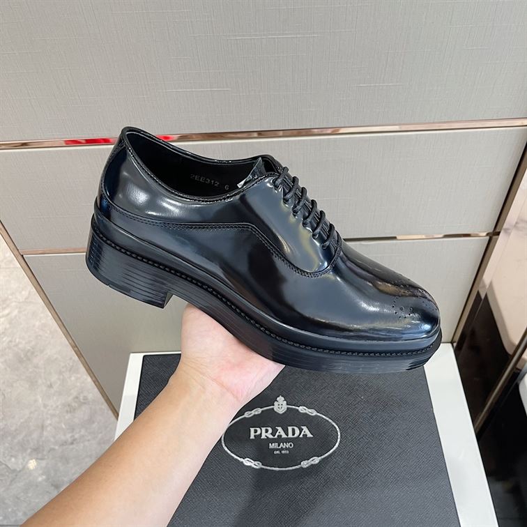 PRADA MONOLITH BRUSHED LEATHER OXFORD SHOES - PRS040