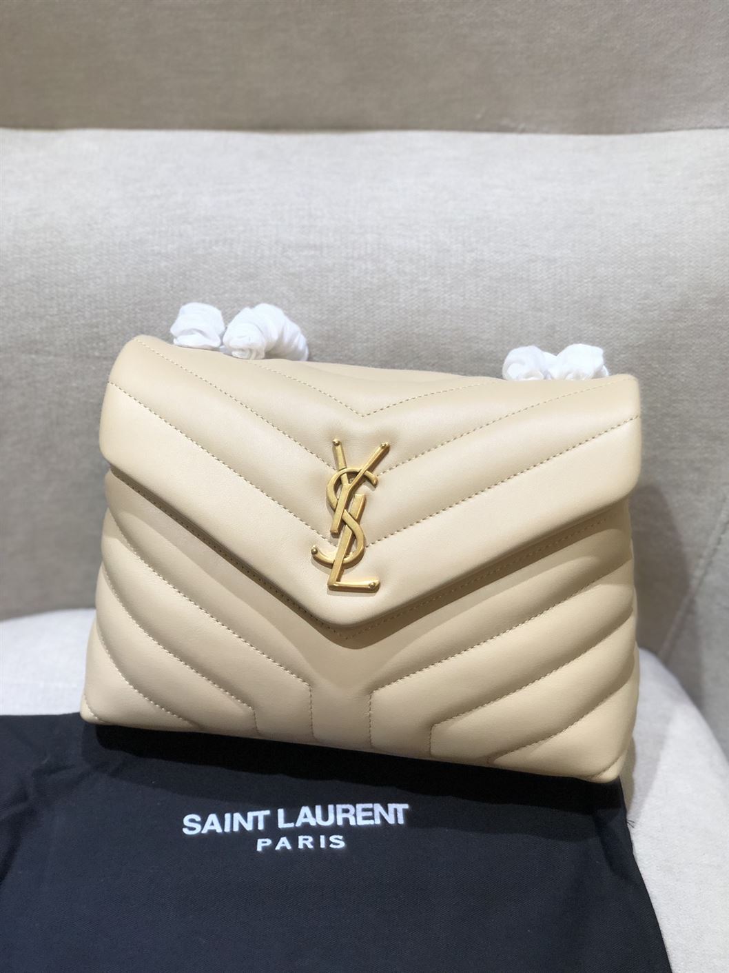 YSL LOULOU WHITE CREAM BAG