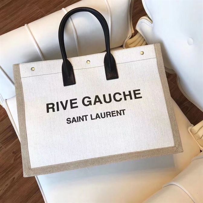 YSL RIVE GAUCHE CANVAS TOTE WHITE BEIGE BAG