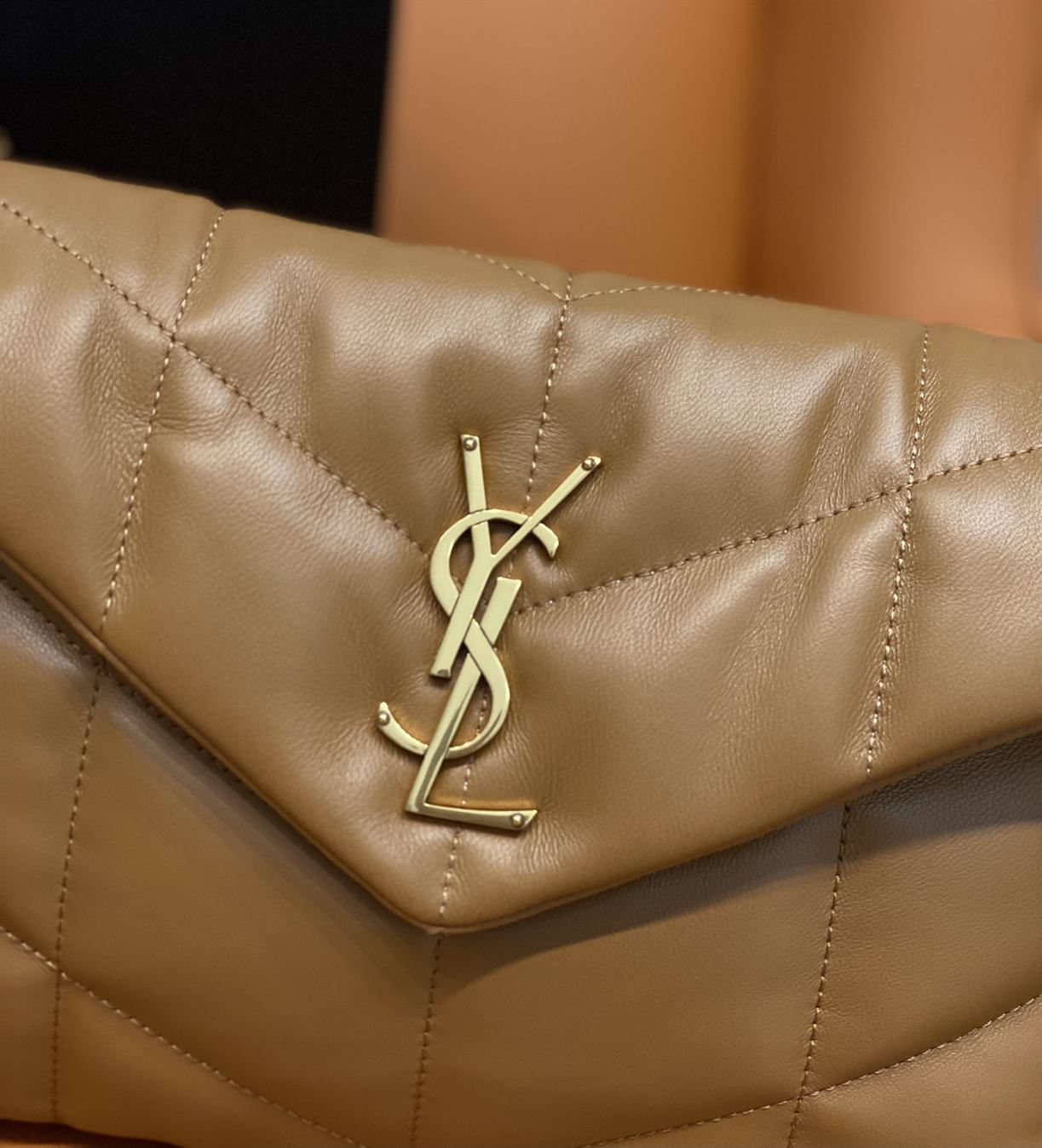 YSL SMALL PUFFER IN QUILTED NAPPA BROWN LEATHER