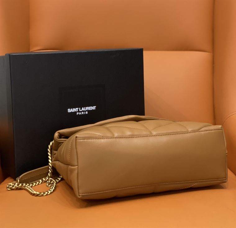 YSL SMALL PUFFER IN QUILTED NAPPA BROWN LEATHER