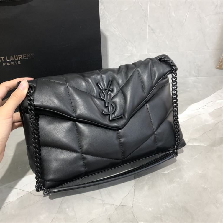 YSL SMALL PUFFER IN QUILTED NAPPA BLACK LEATHER