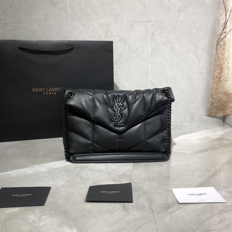 YSL SMALL PUFFER IN QUILTED NAPPA BLACK LEATHER