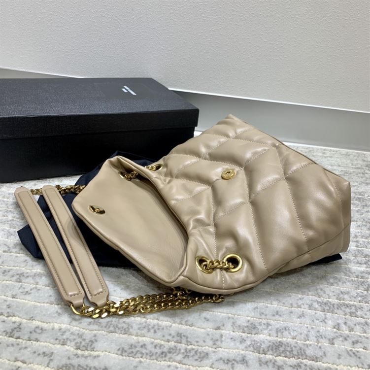YSL SMALL PUFFER IN QUILTED NAPPA BROWN LEATHER