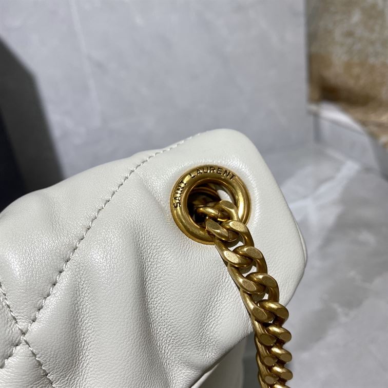 YSL SMALL PUFFER IN QUILTED NAPPA WHITE LEATHER