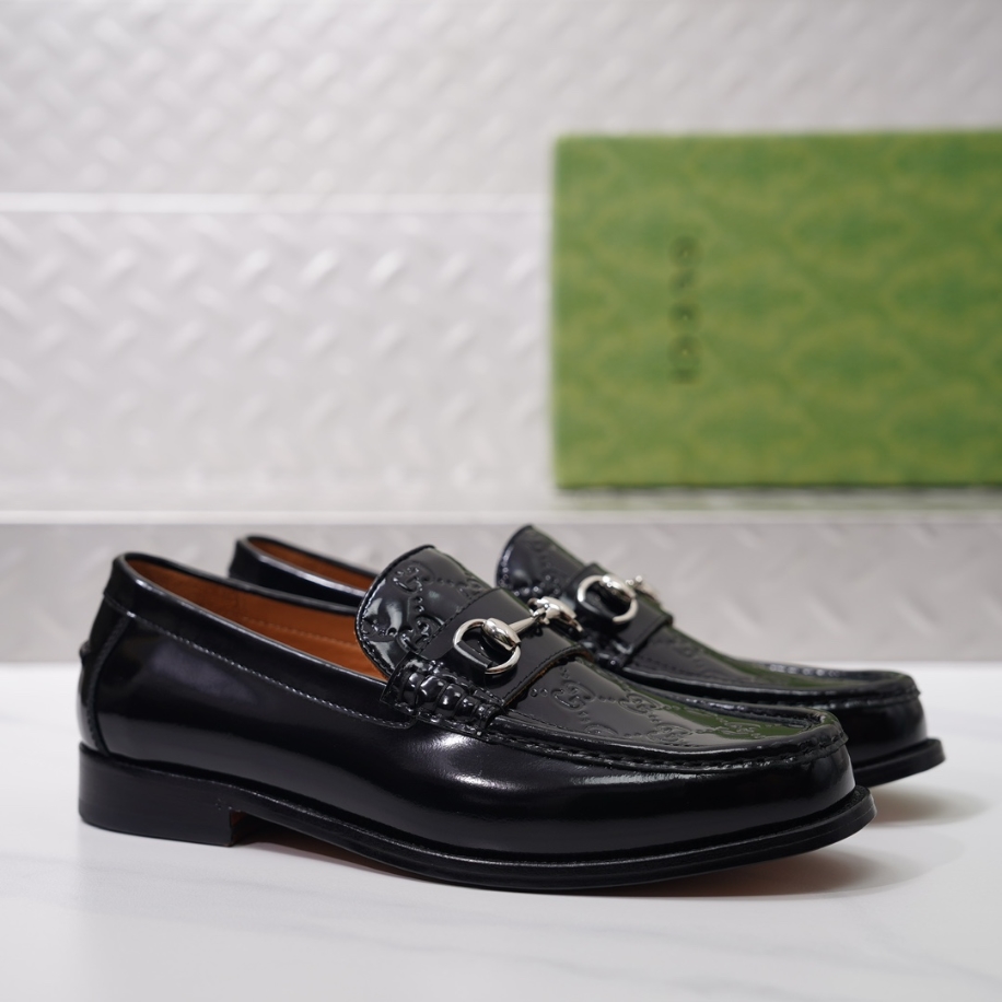 GUCCI LEATHER BLACK GC LOGO HORSEBIT LOAFER - GL055
