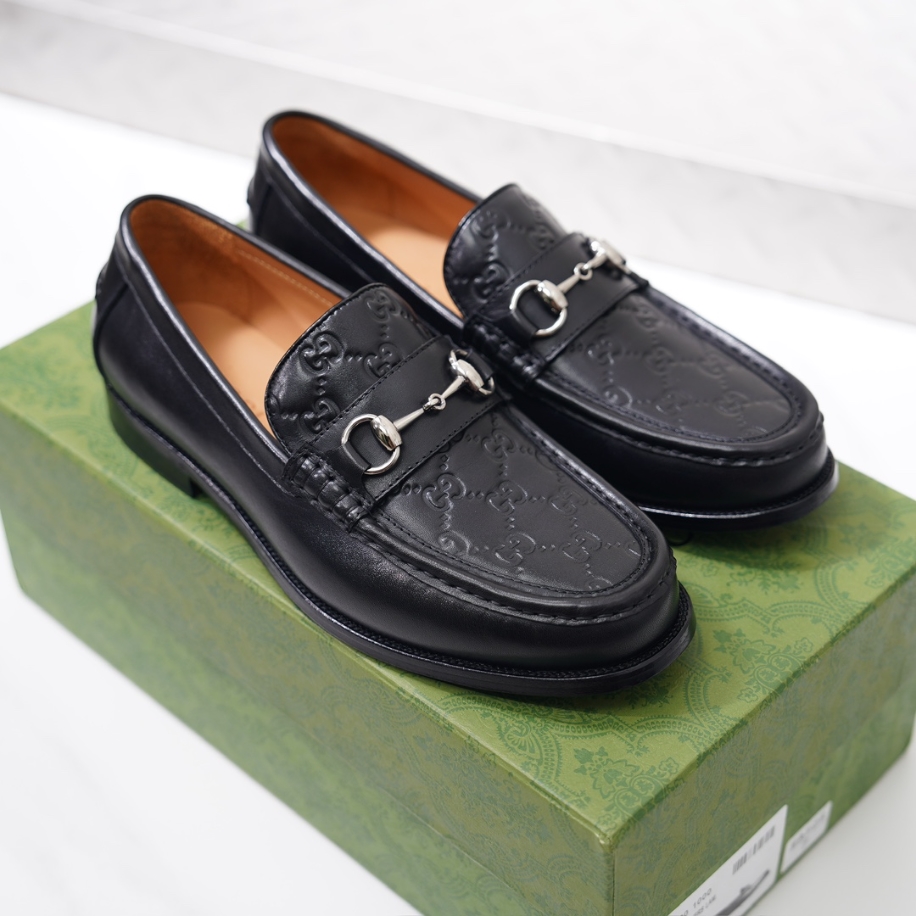 GUCCI LEATHER GC LOGO HORSEBIT BLACK LOAFER - GL056