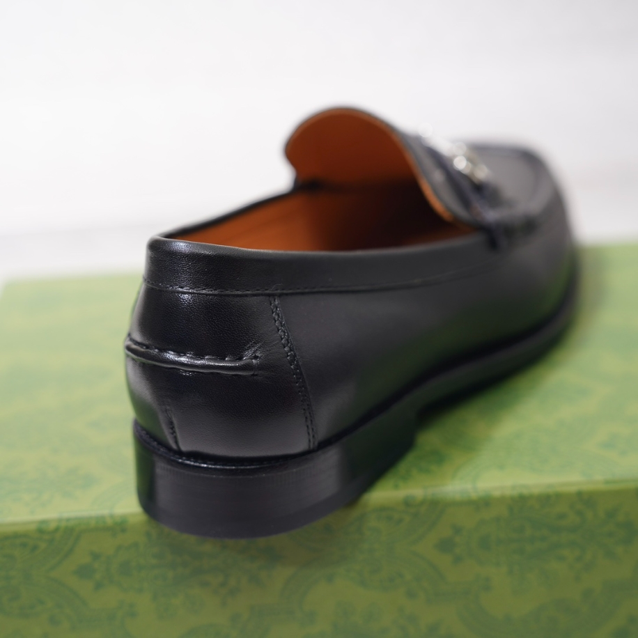 GUCCI LEATHER GC LOGO HORSEBIT BLACK LOAFER - GL056