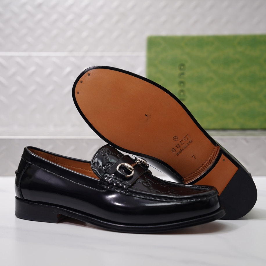 GUCCI LEATHER BLACK GC LOGO HORSEBIT LOAFER - GL055