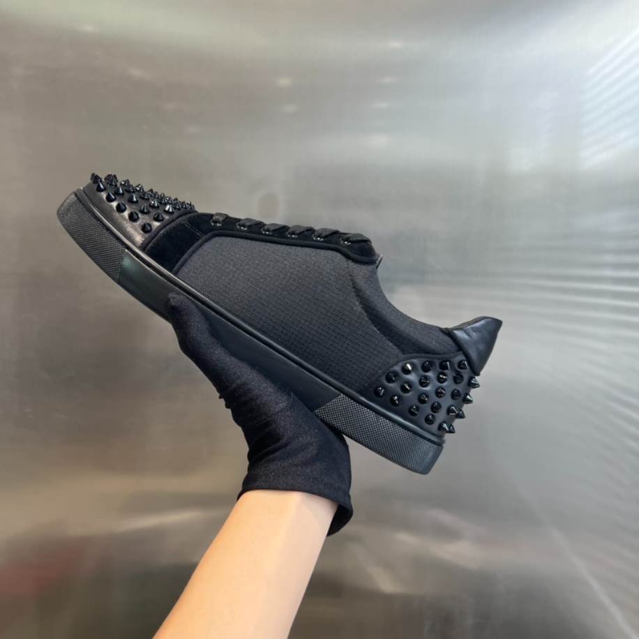 Christian Louboutin Casual Rivet Low Top Spikes Flats Black Sneaker - CLS047