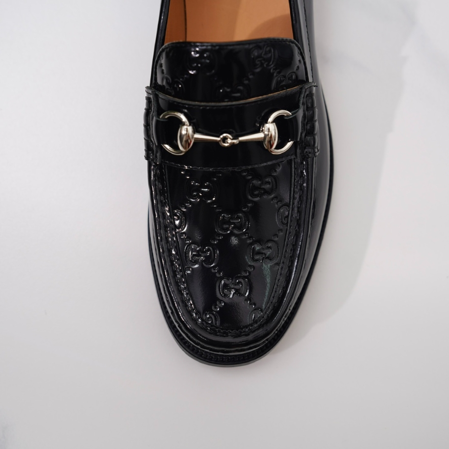 GUCCI LEATHER BLACK GC LOGO HORSEBIT LOAFER - GL055