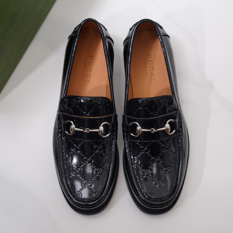 GUCCI LEATHER BLACK GC LOGO HORSEBIT LOAFER - GL055