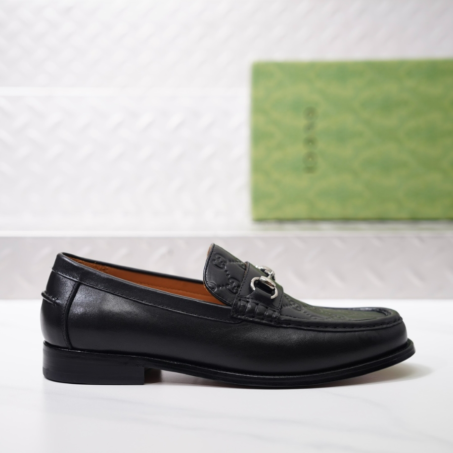 GUCCI LEATHER GC LOGO HORSEBIT BLACK LOAFER - GL056