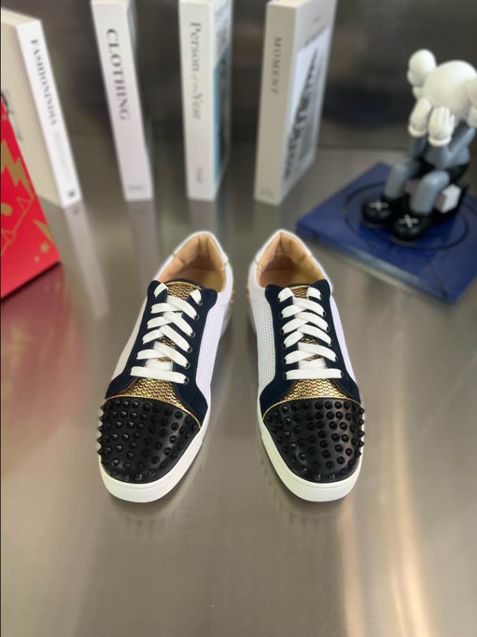 Christian Louboutin Low Top Black White Gold Sneaker - CLS050