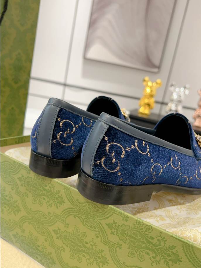 Gucci Jordaan Velvet Blue Leather Loafer - GL075