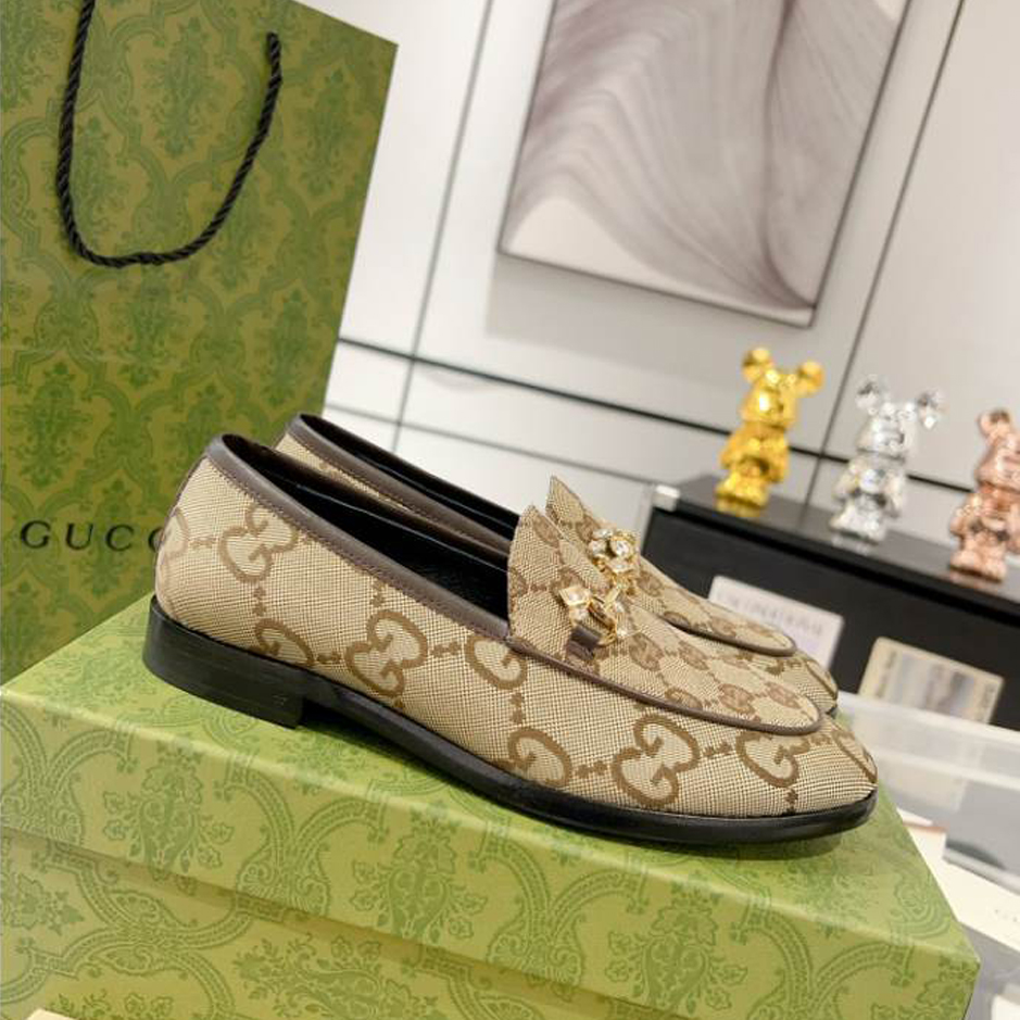 GUCCI LEATHER BEIGE BLACK LOAFER - GL058