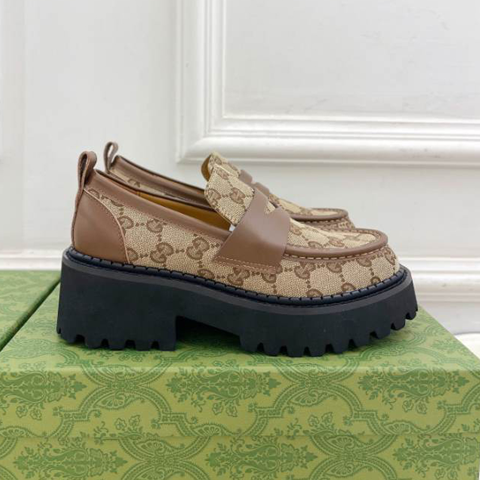 Gucci Jordaan Brown Embroidered Leather Loafer - GL079