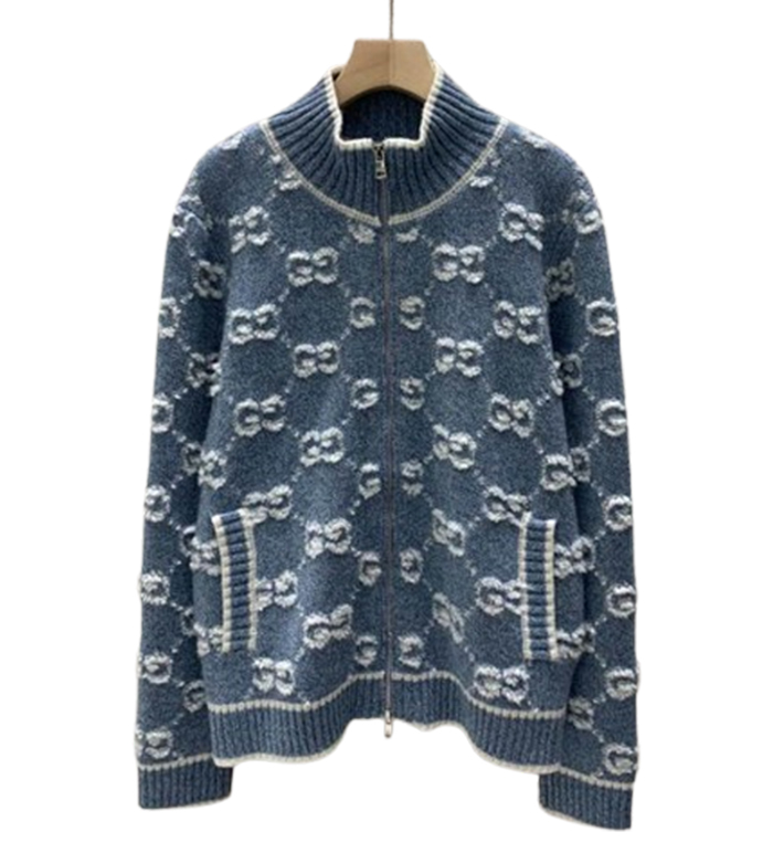GUCCI Bouclé Stitch Jacquard Blue Knitwear - GCK054