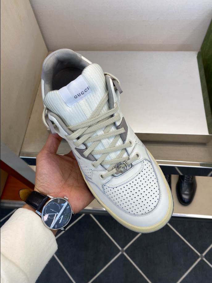 Gucci White Grey Yellow Distressed Effect Sneakers - GCC203