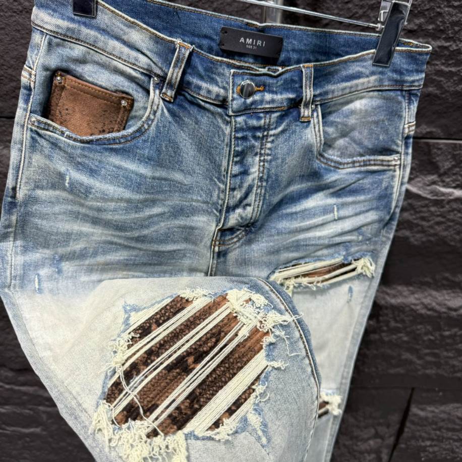 Amiri Ripp Brown Blue Jeans - AMIJ028