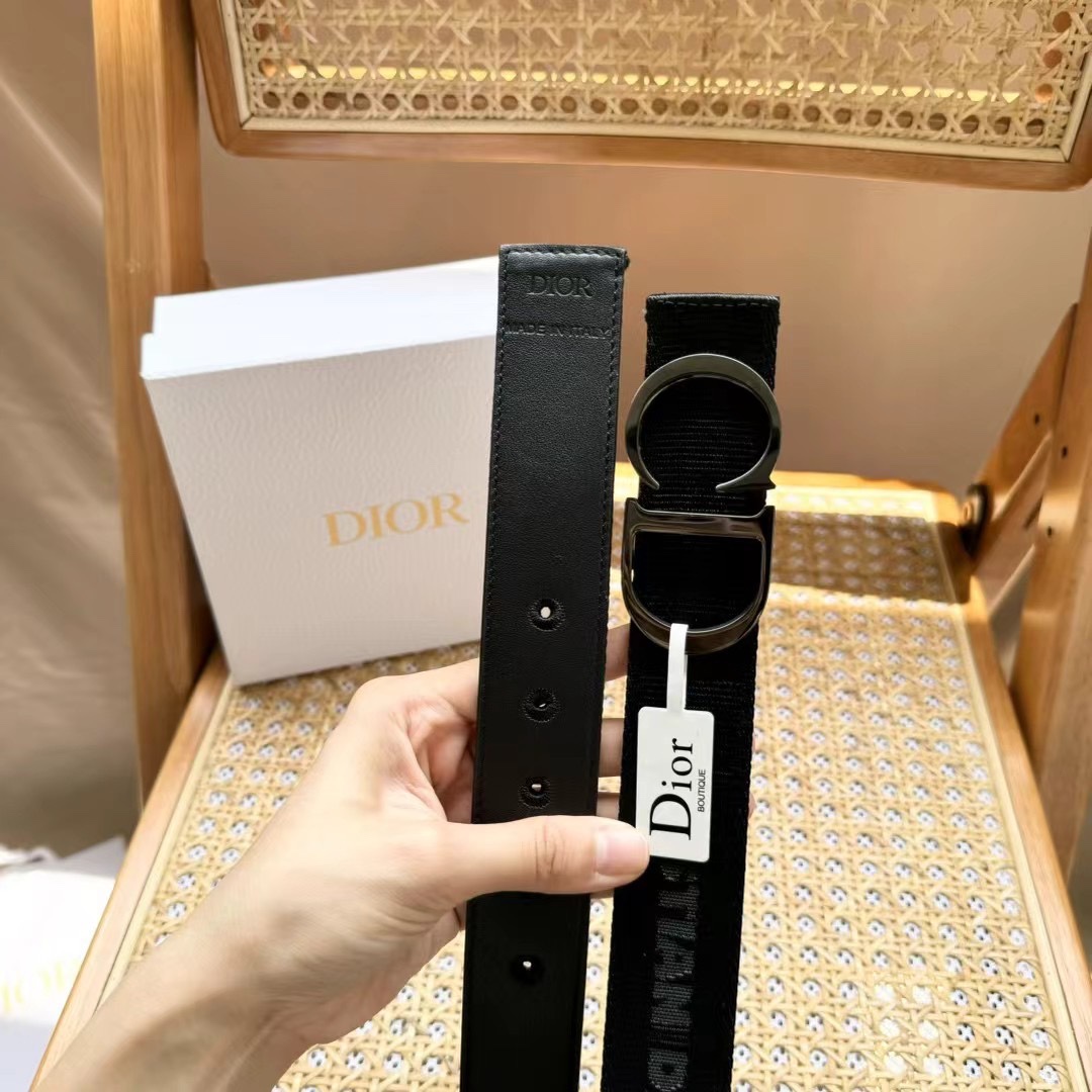 Christian Dior Black Canvas Jacquard Saddle Belt - DB022 Christian Dior Black Canvas Jacquard Saddle Belt