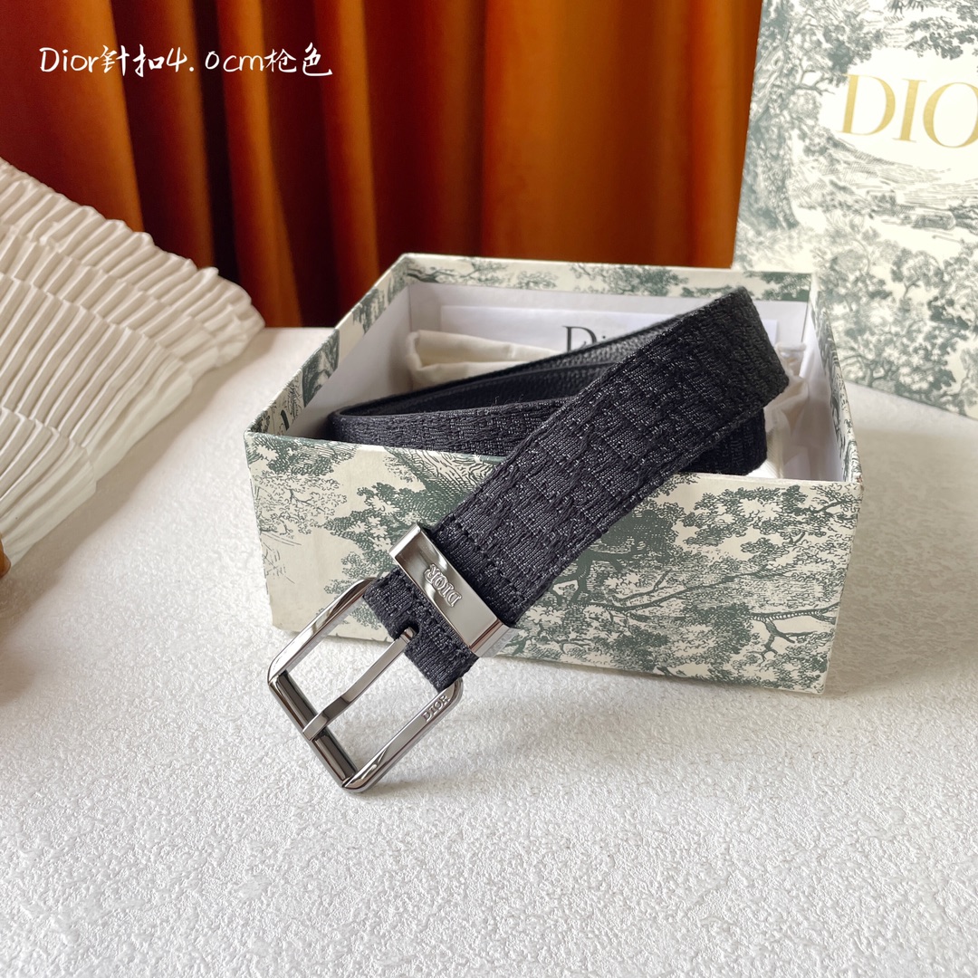 Black Dior Oblique Jacquard and Black Grained Calfskin Belt - DB026 Black Dior Oblique Jacquard and Black Grained Calfskin Belt