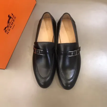 Hermes Men's Monterey Loafers In Black Calfskin - HM042 Hermes Men's Monterey Loafers In Black Calfskin