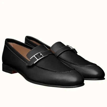 Hermes Men's Monterey Loafers In Black Calfskin - HM042 Hermes Men's Monterey Loafers In Black Calfskin