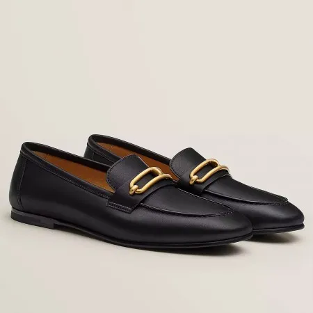 Hermes Men's Colette Loafers In Black Calfskin - HM044 Hermes Men's Colette Loafers In Black Calfskin