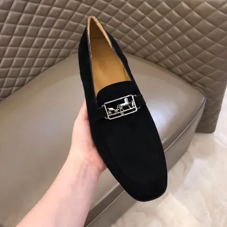 Hermes Men's Tenor Loafers In Black Suede Calfskin - HM015 Hermes Men's Tenor Loafers In Black Suede Calfskin