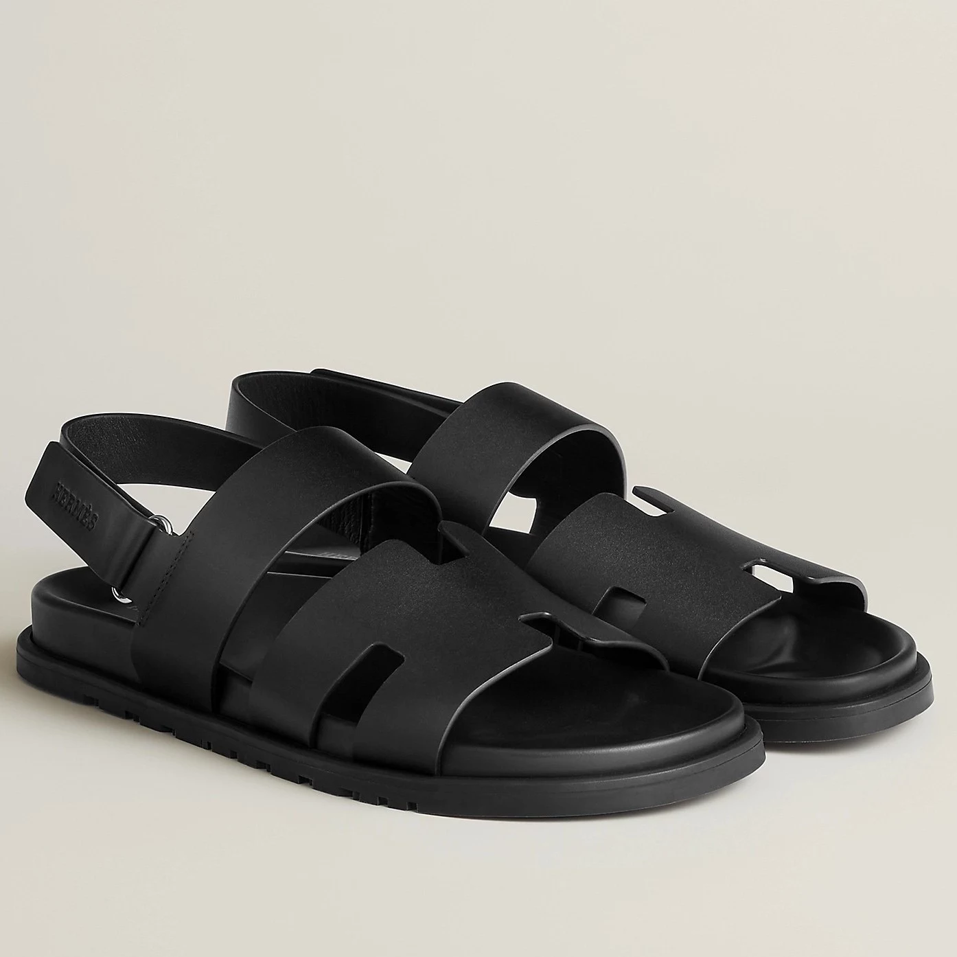 HERMES MEN'S GENIUS SANDALS IN BLACK CALFSKIN - HMSD003