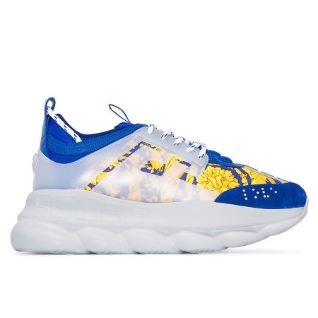 VERSACE WOMEN'S BLUE CHAIN REACTION SNEAKERS WITH BAROQUE PRINT - VSS023