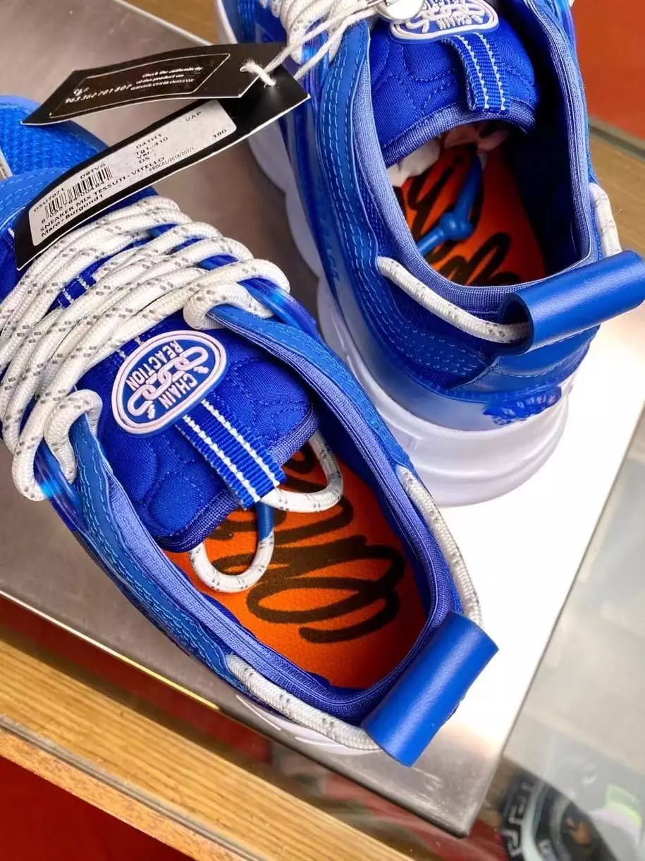 VERSACE WOMEN'S CHAIN REACTION SNEAKERS IN BLUE MESH - VSS026