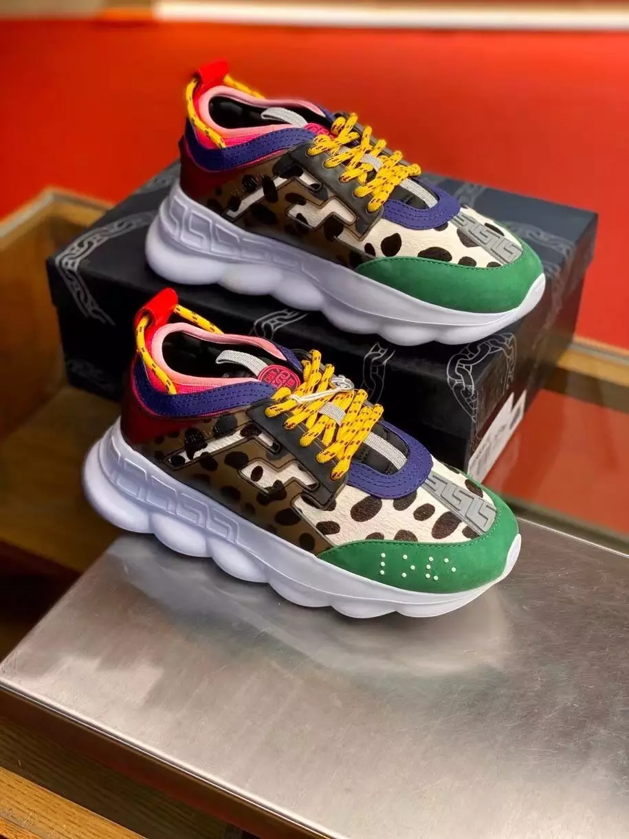 VERSACE WOMEN'S MULTICOLOUR CHAIN REACTION SNEAKERS WITH LEOPARD PRINT - VSS028